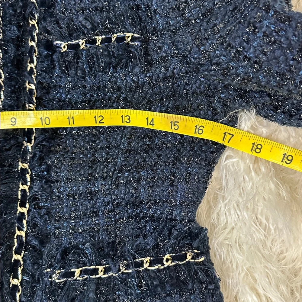 Boston Proper Navy Tweed Blazer with Gold Accents - Picture 4 of 6